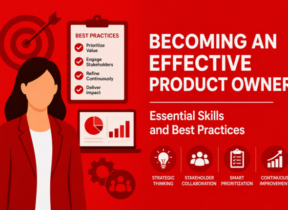 Product Owner skills and best practices cover image with product strategy and prioritization visuals