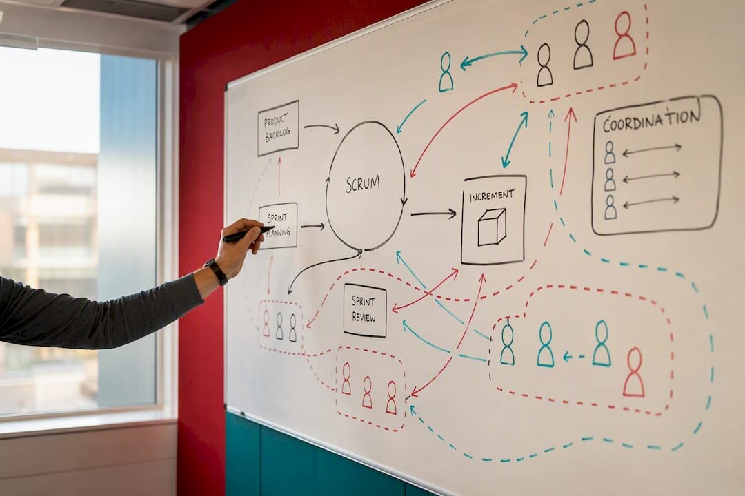 Hand drawing Scrum scaling framework diagram
