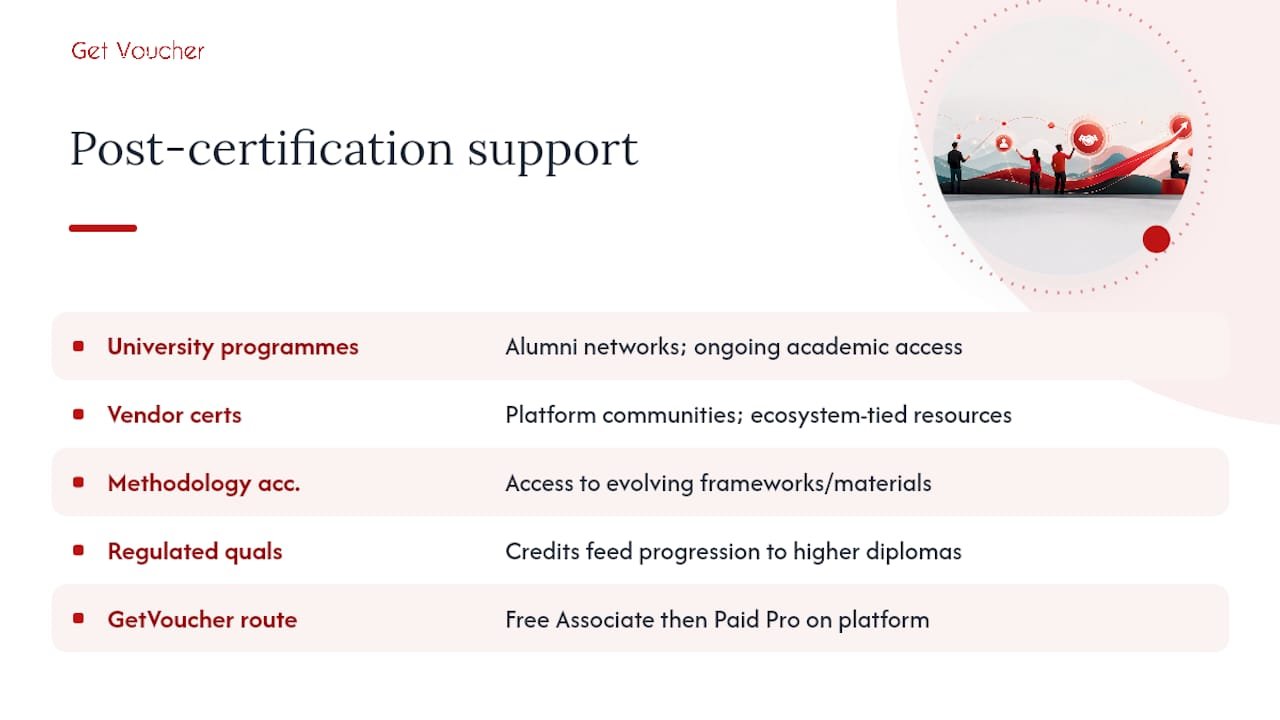 How does post-certification support compare across programmes? — overview diagram