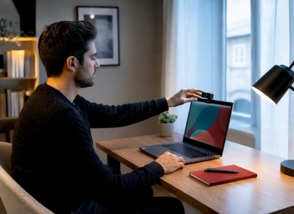 Professional preparing for remote certification exam
