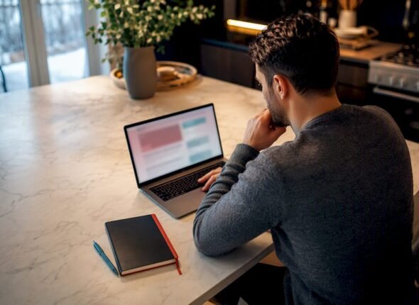 Professional reviewing an online certification course