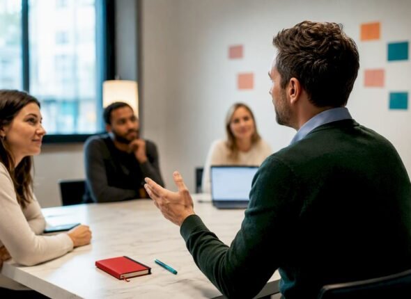 Agile coach facilitating a professional workshop
