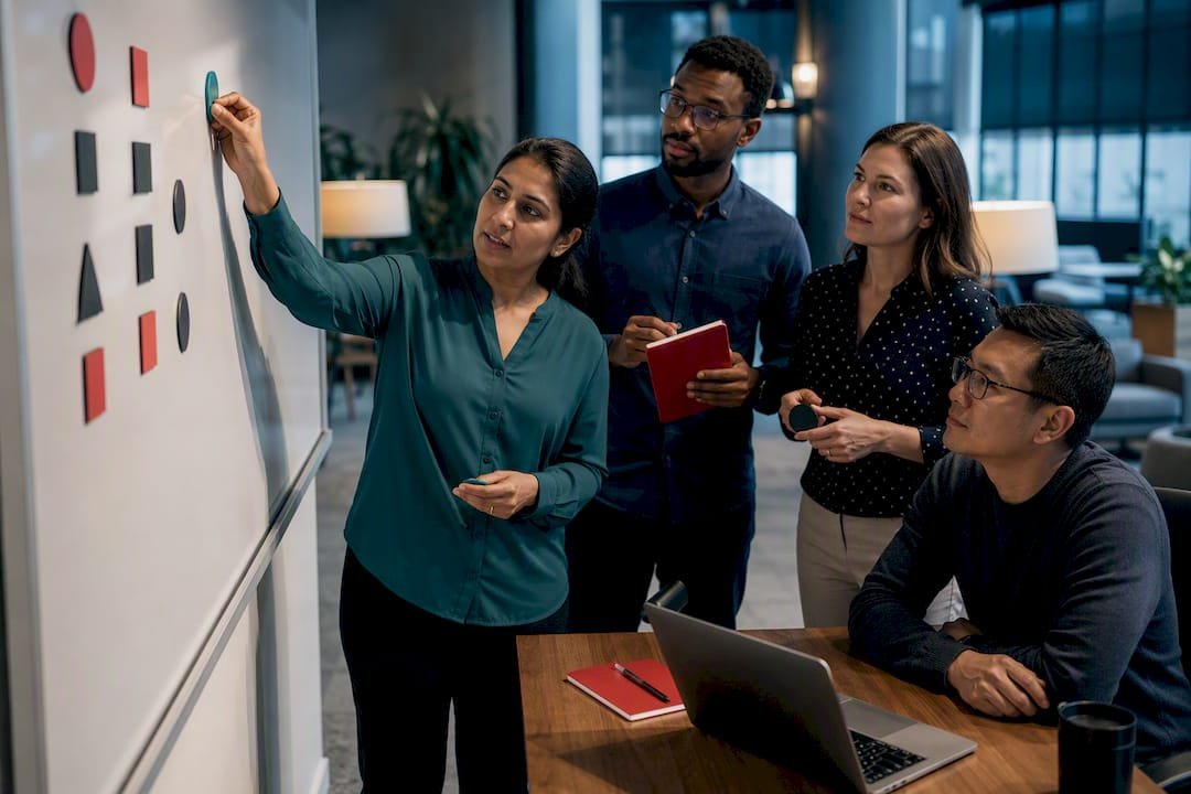 Professionals preparing an OKR set together