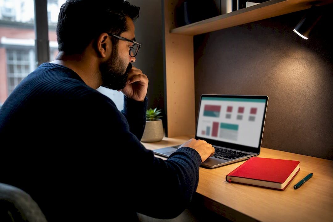 Professional studying an online risk management course