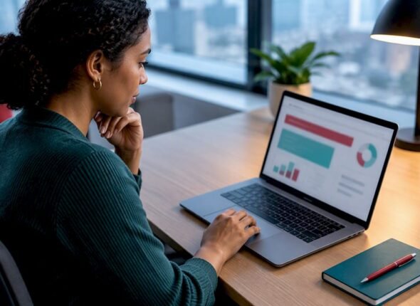 Professional reviewing risk management dashboard
