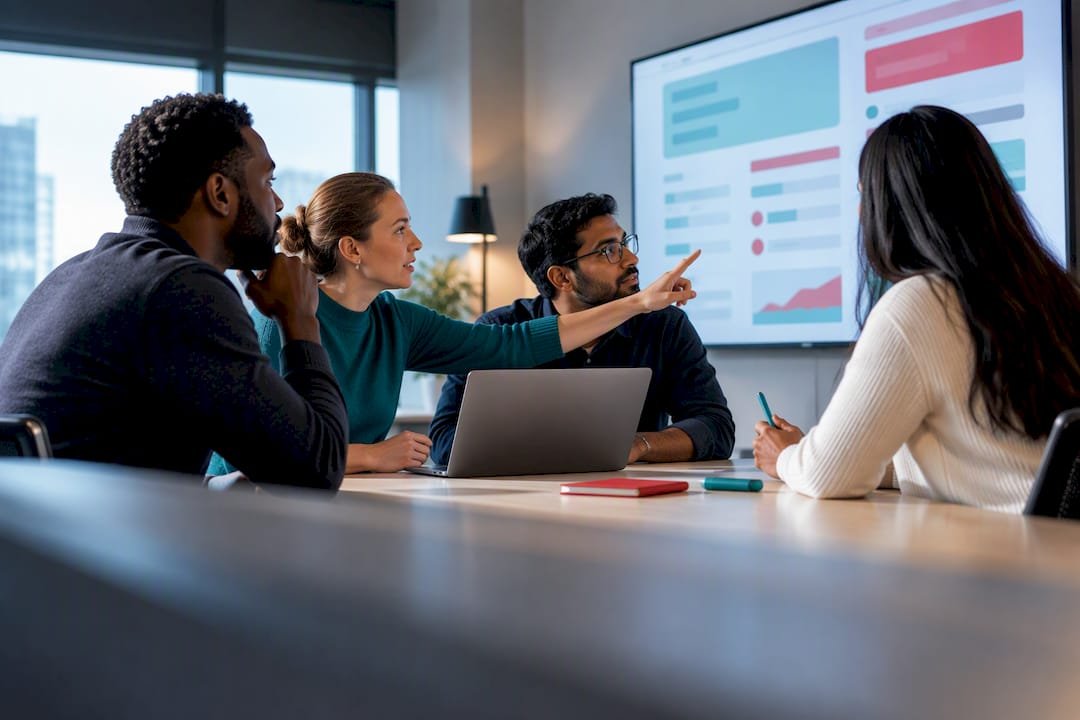 Operations team reviewing service workflow dashboard