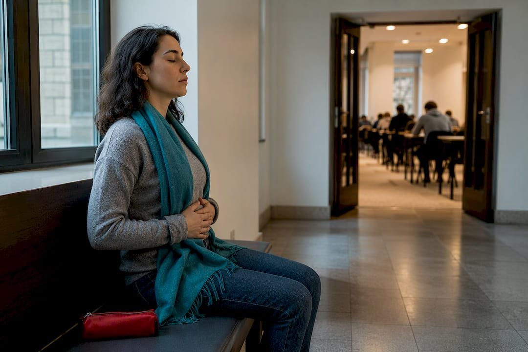 Student practising breathing before an exam