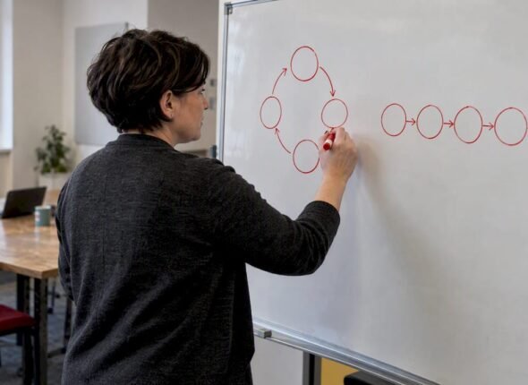 Improvement lead comparing process methods on whiteboard