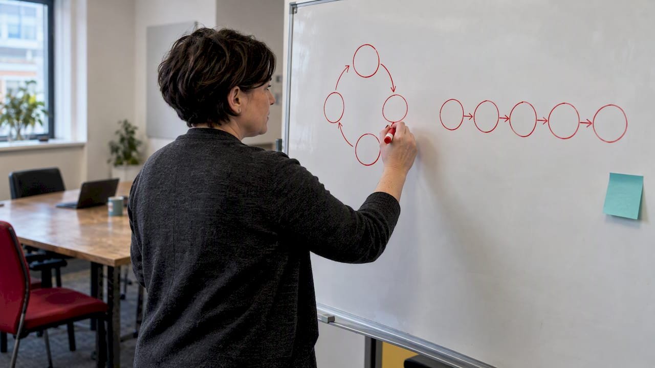 Improvement lead comparing process methods on whiteboard