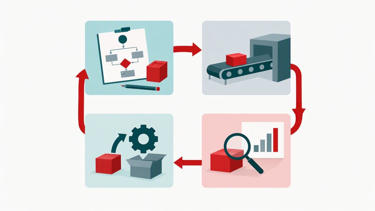 Four-stage PDCA learning cycle with return path