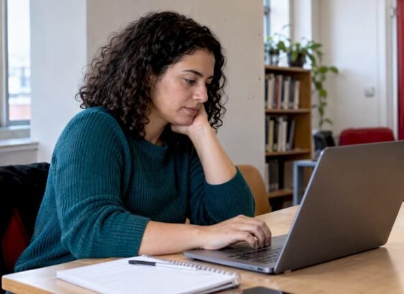 Career switcher completing a digital marketing practice quiz