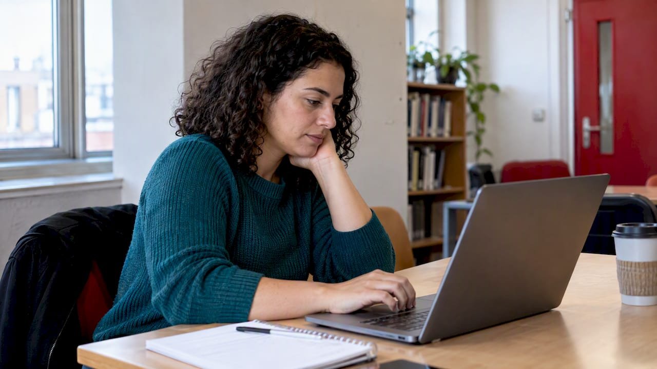 Career switcher completing a digital marketing practice quiz