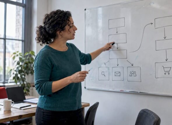 Marketer comparing content and digital campaign plans