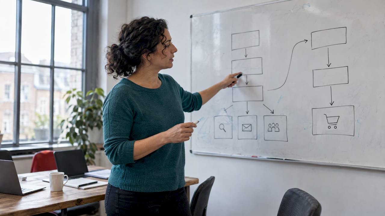 Marketer comparing content and digital campaign plans